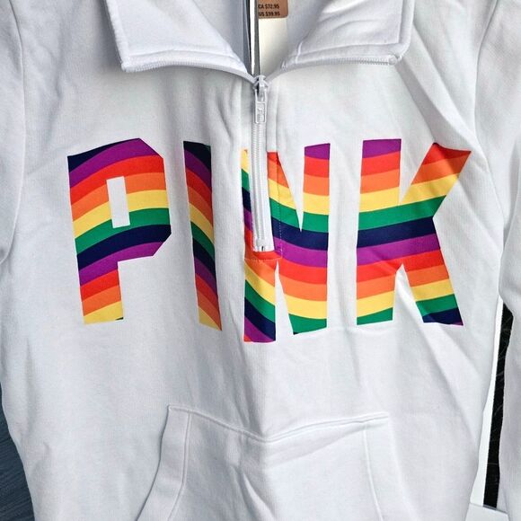 PINK Everyday Lounge Perfect Quarter Zip Classic Pullover OPTIC WHITE PRIDE MED. - Picture 6 of 16
